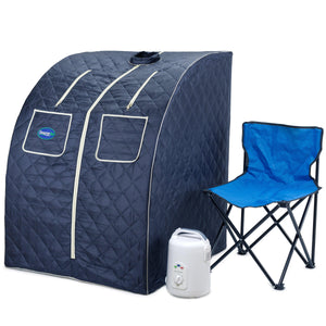Durasage Oversized Portable Personal Steam Sauna Spa for Relaxation at Home, 60 Minute Timer, 800 Watt Steam Generator, Chair Included - Satin Blue-Frovial