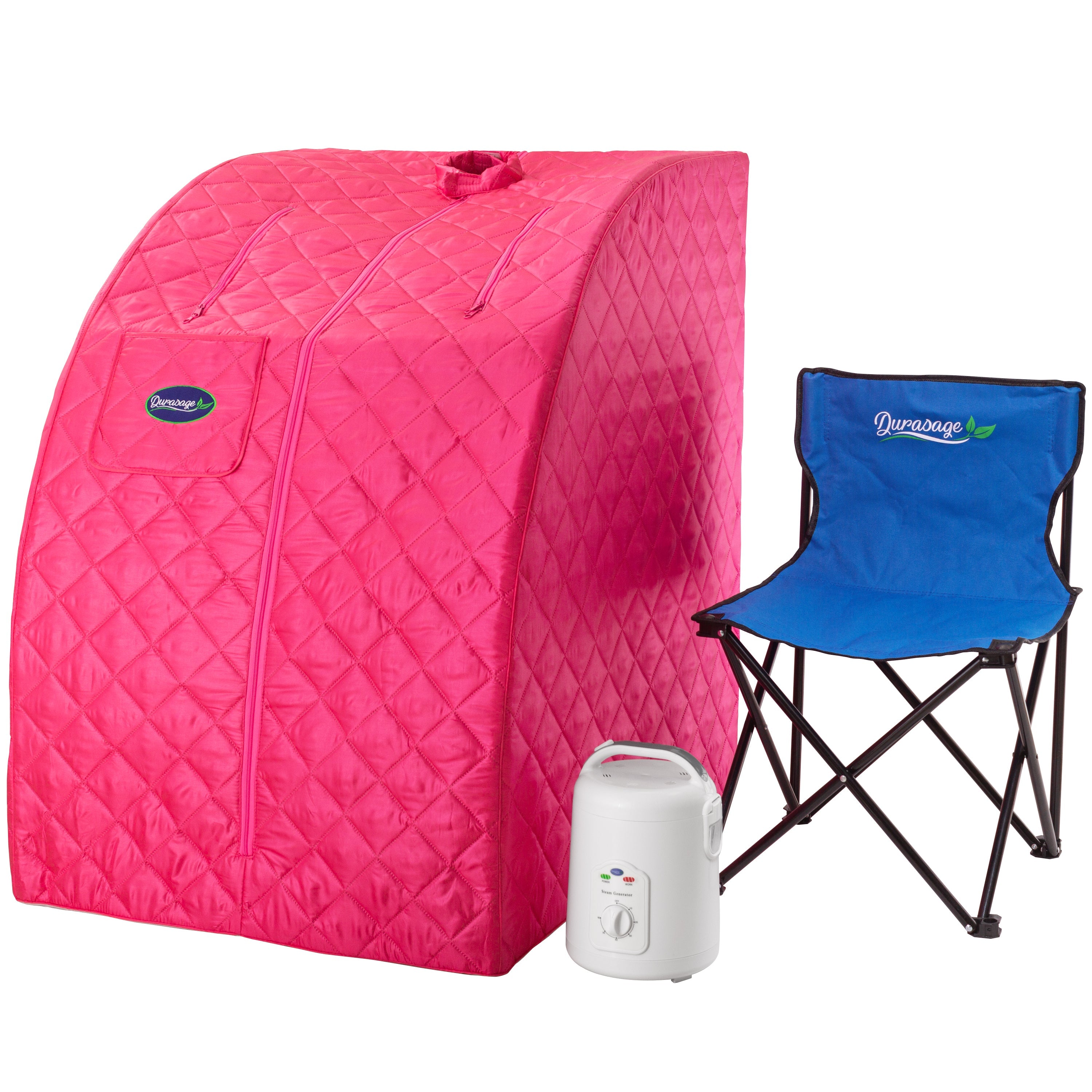 Durasage Lightweight Portable Personal Steam Sauna Spa for Relaxation at Home, 60 Minute Timer, 800 Watt Steam Generator, Chair Included - Fuchsia-Frovial
