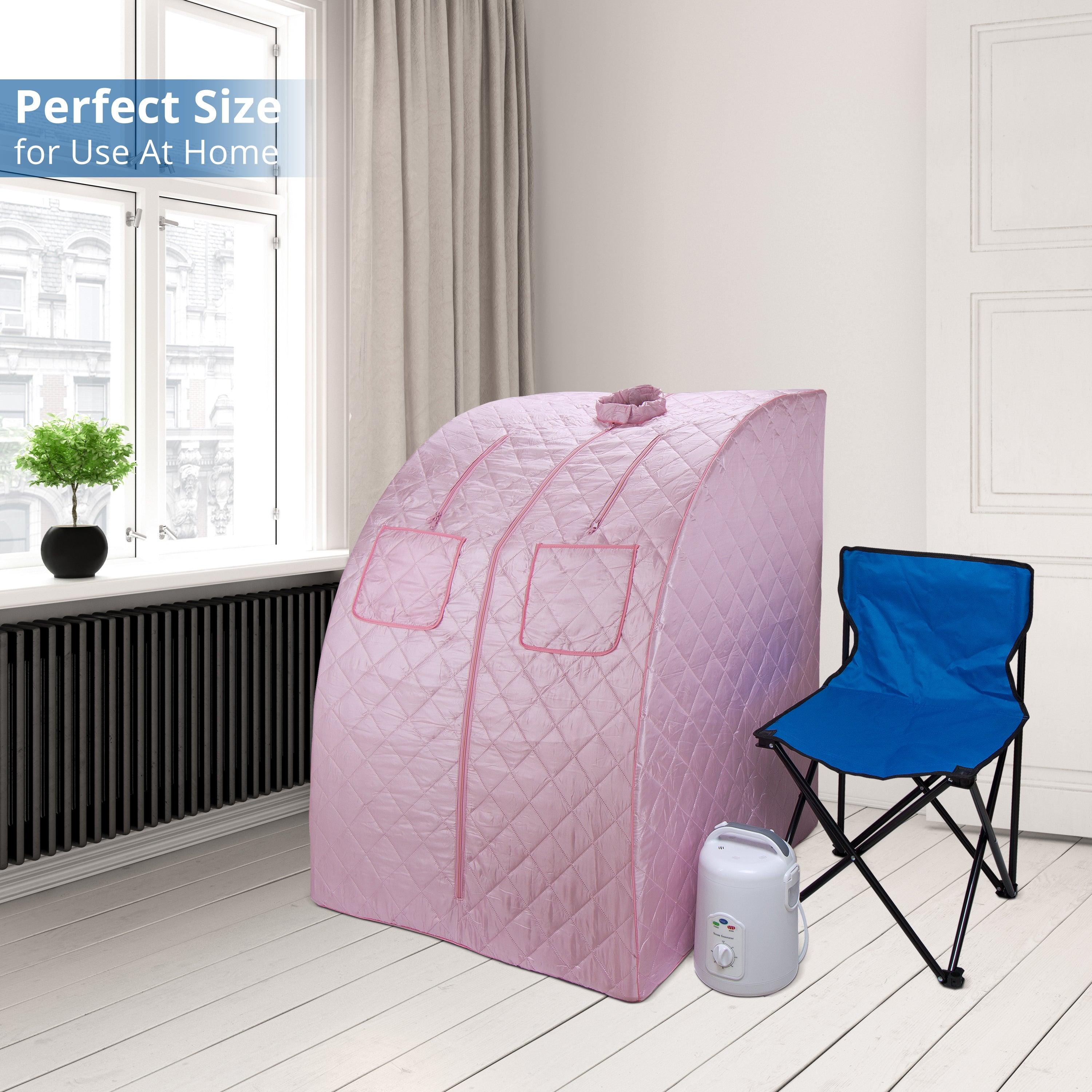 Oversized Portable Steam Sauna for Weight Loss, Detox & Relaxation at Home, Chair Included - Pink-Frovial