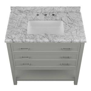 Affinity 37" Single Sink Vanity with White & Gray Carrara Marble Top-Frovial