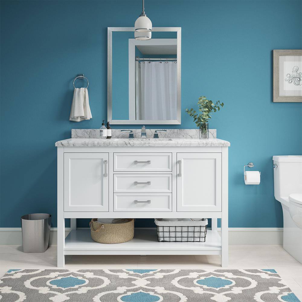 Affinity 49" Single Sink Vanity with White & Gray Carrara Marble Top-Frovial
