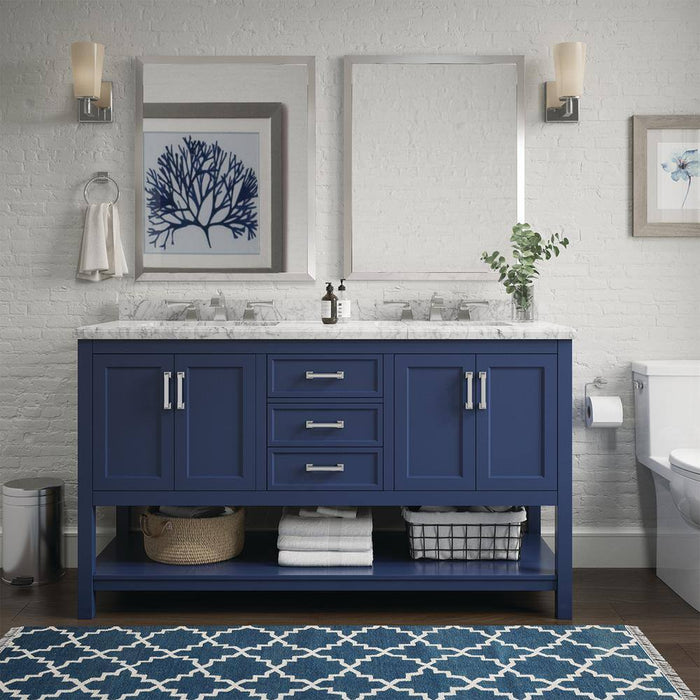 Affinity 61" Double Sink Vanity with White & Gray Carrara Marble Top-Frovial