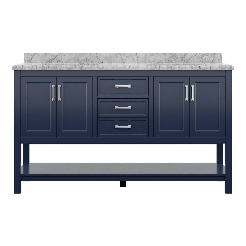 Affinity 61" Double Sink Vanity with White & Gray Carrara Marble Top-Frovial