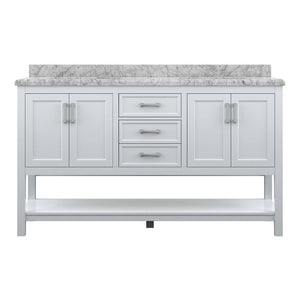 Affinity 61" Double Sink Vanity with White & Gray Carrara Marble Top-Frovial