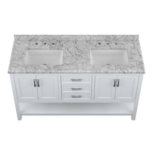 Affinity 61" Double Sink Vanity with White & Gray Carrara Marble Top-Frovial