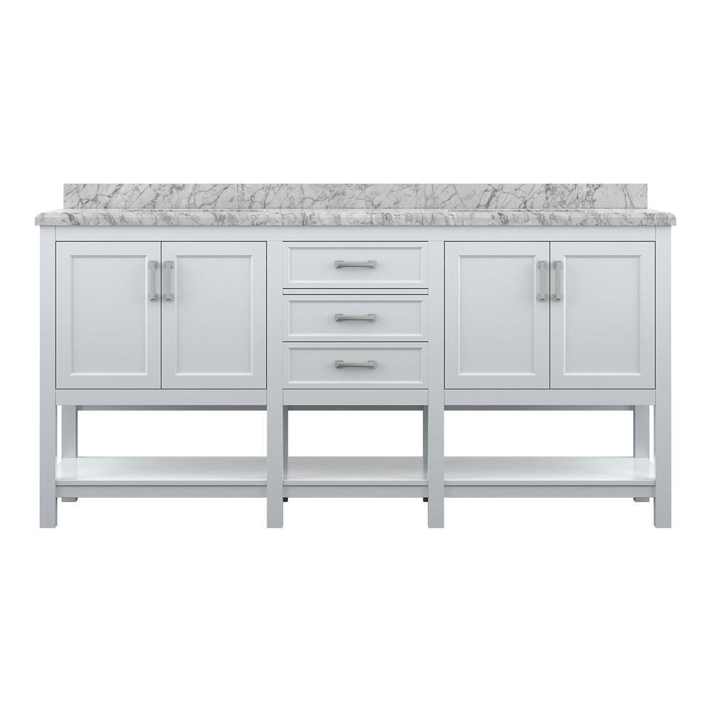 Affinity 72" Double Sink Vanity with White & Gray Carrara Marble Top-Frovial