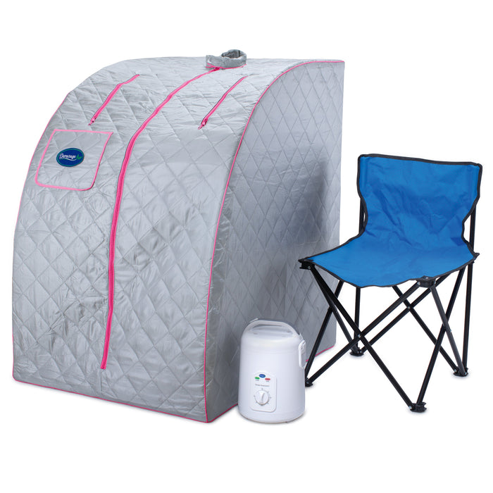 Durasage Lightweight Portable Personal Steam Sauna Spa for Relaxation at Home, 60 Minute Timer, 800 Watt Steam Generator, Chair Included - Pink Trim-Frovial
