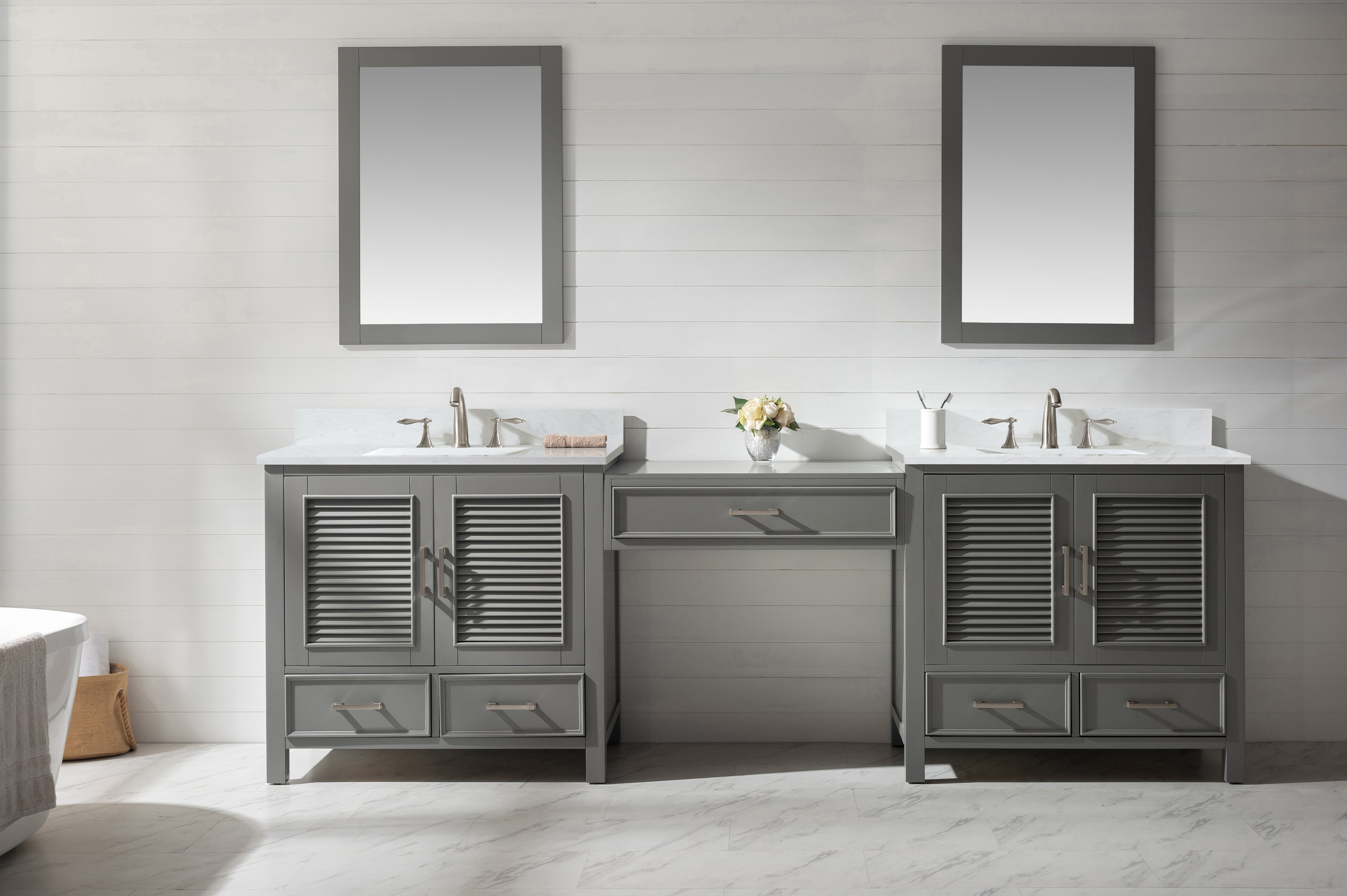 Estate 102" Double Sink Bathroom Vanity Modular Set with White Quartz Top-Frovial