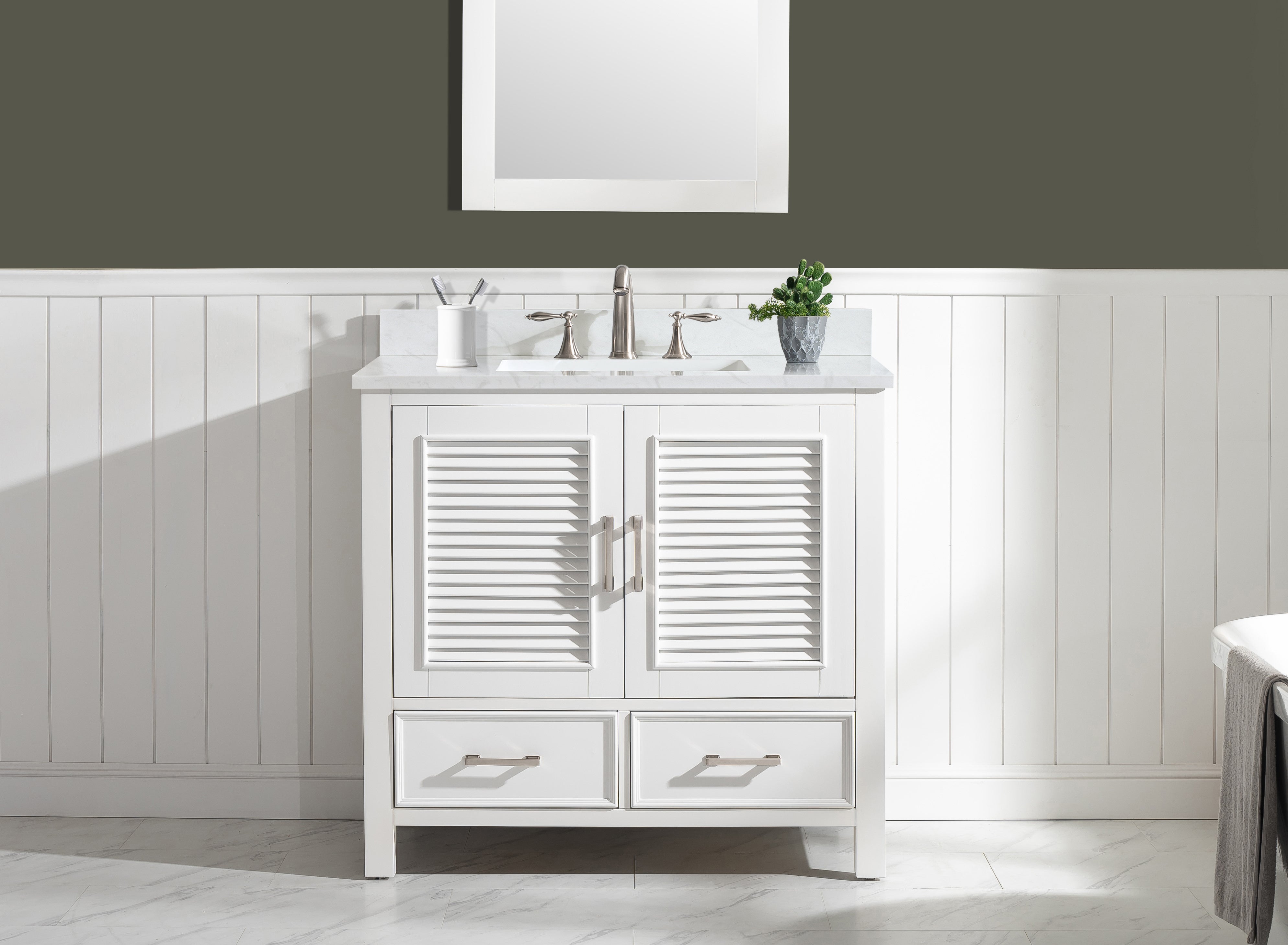 Estate 36" Single Vanity with White Quartz Top-Frovial