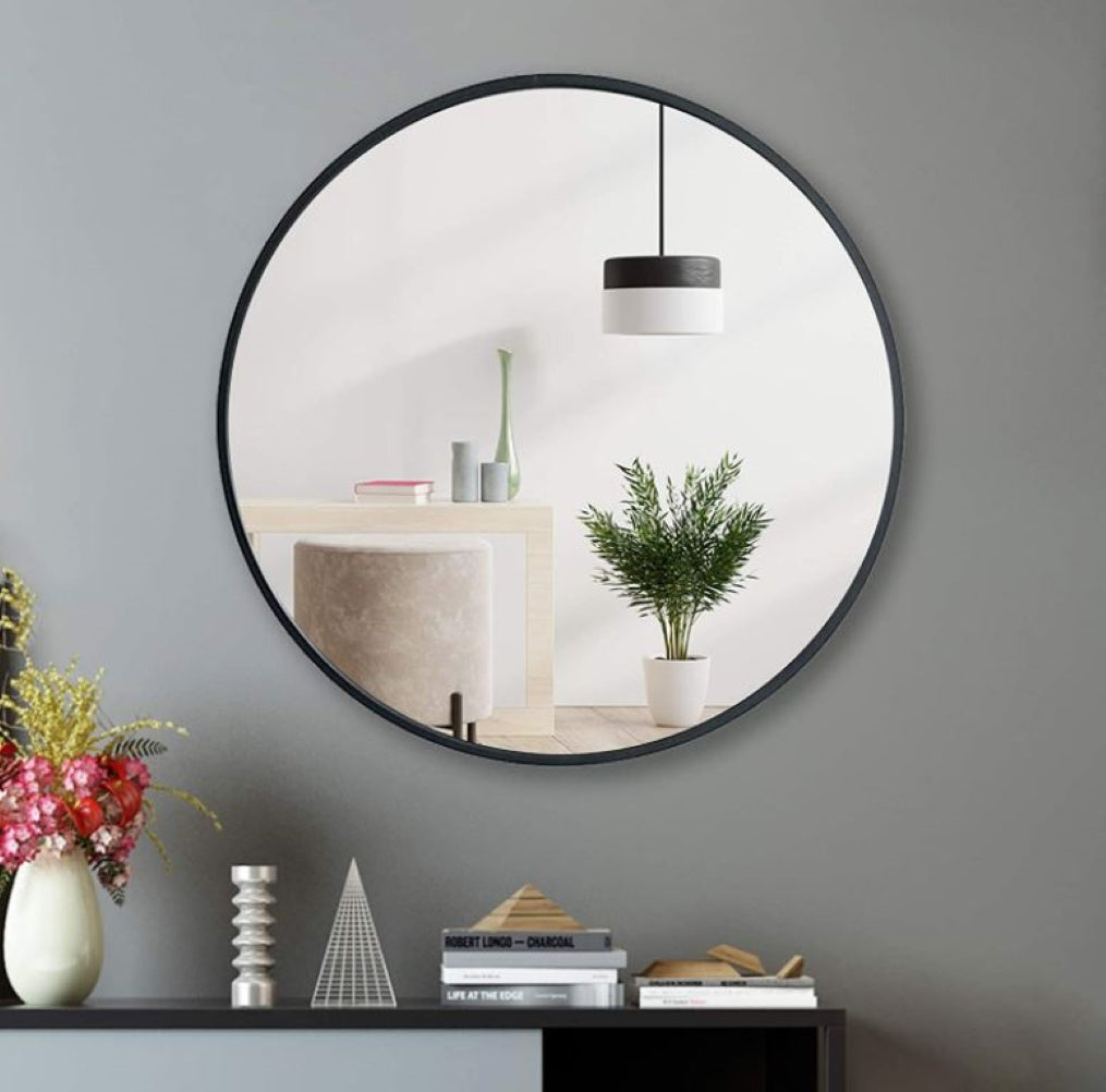 Vera 28" x 28" Round Vanity Mirror with Stainless Steel Frame-Frovial