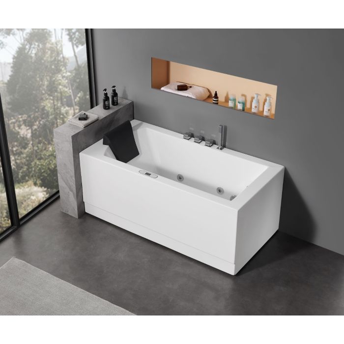 EAGO Acrylic White Rectangular Whirlpool Bathtub with Fixtures-Frovial