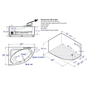 EAGO Single Person Corner White Acrylic Whirlpool BathTub-Frovial