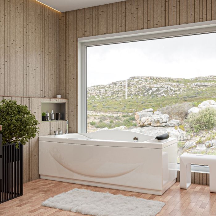 EAGO Drain Acrylic White Whirlpool Bathtub w Fixtures-Frovial