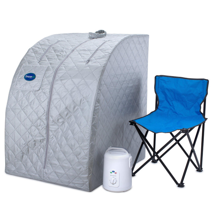 Durasage Lightweight Portable Personal Steam Sauna Spa for Relaxation at Home, 60 Minute Timer, 800 Watt Steam Generator, Chair Included - Silver-Frovial