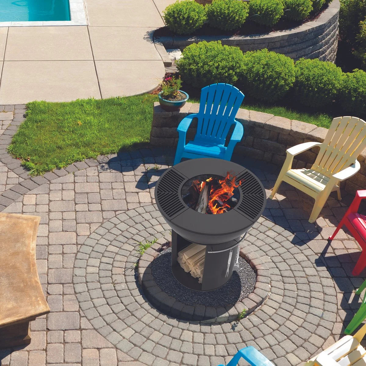 Hearthstone Outdoor 38" Zenith Fire Pit with Tall Base and Stainless Steel Cover