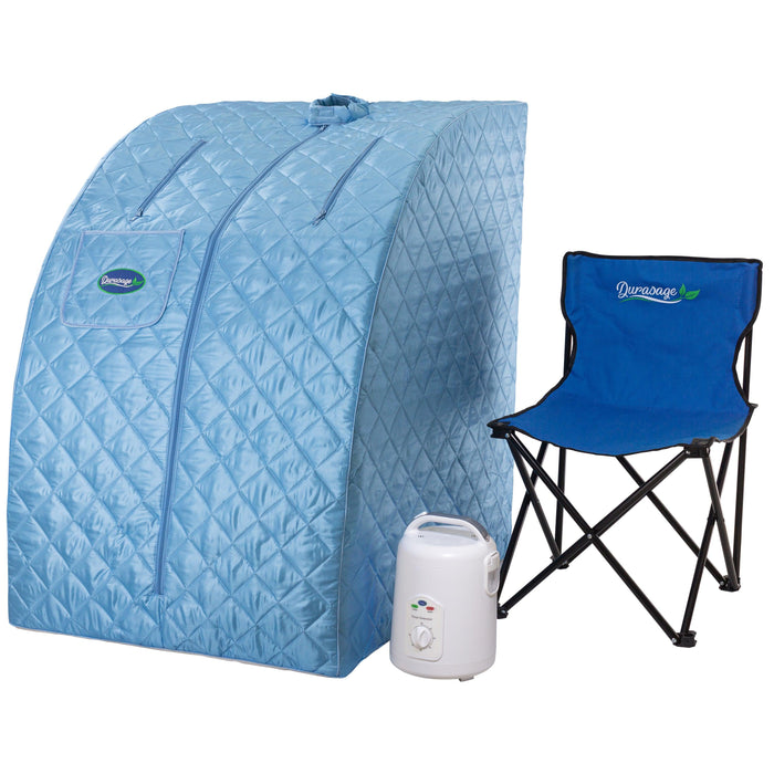 Durasage Lightweight Portable Personal Steam Sauna Spa for Relaxation at Home, 60 Minute Timer, 800 Watt Steam Generator, Chair Included - Light Blue-Frovial
