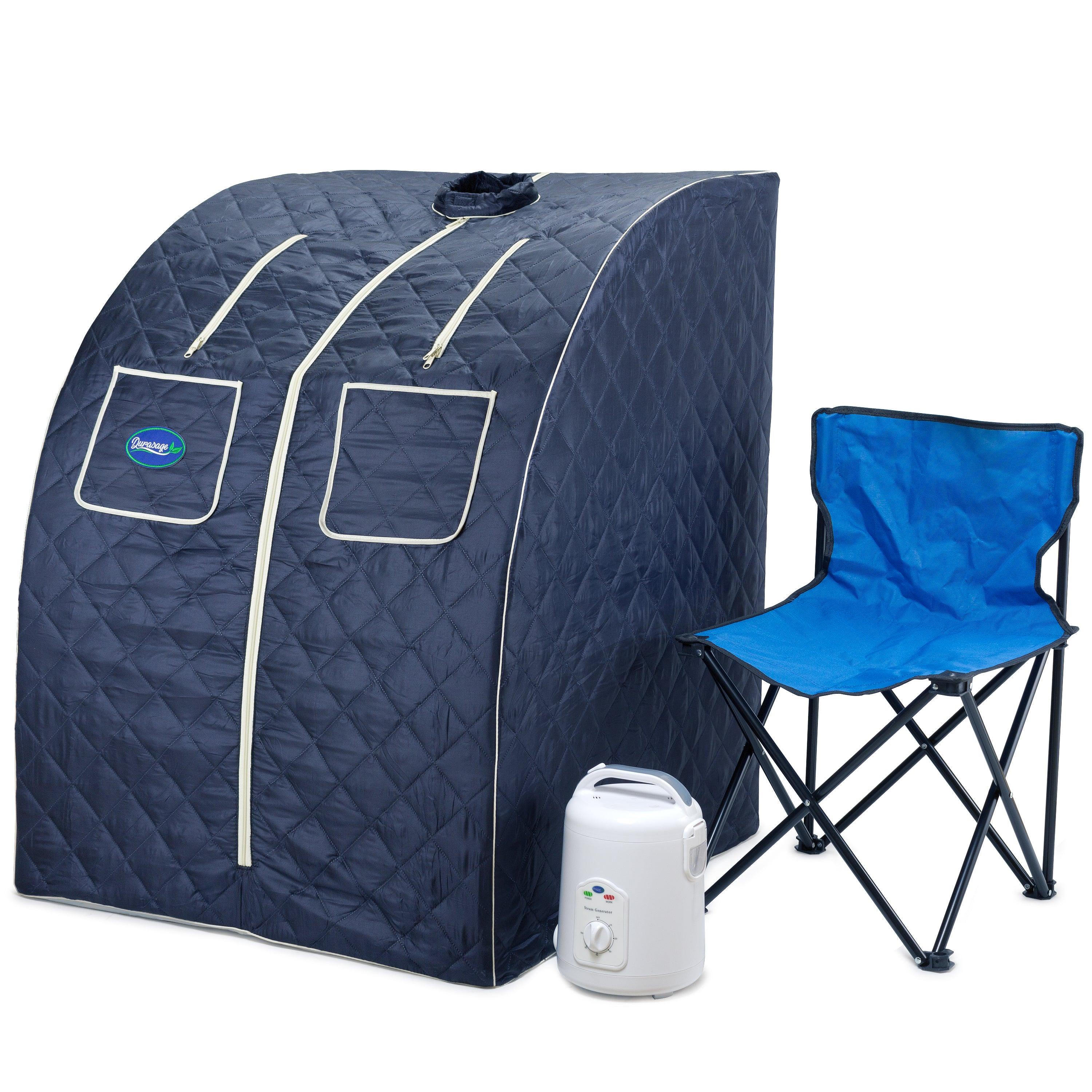 Durasage Oversized Portable Personal Steam Sauna Spa for Relaxation at Home, 60 Minute Timer, 800 Watt Steam Generator, Chair Included - Satin Blue-Frovial