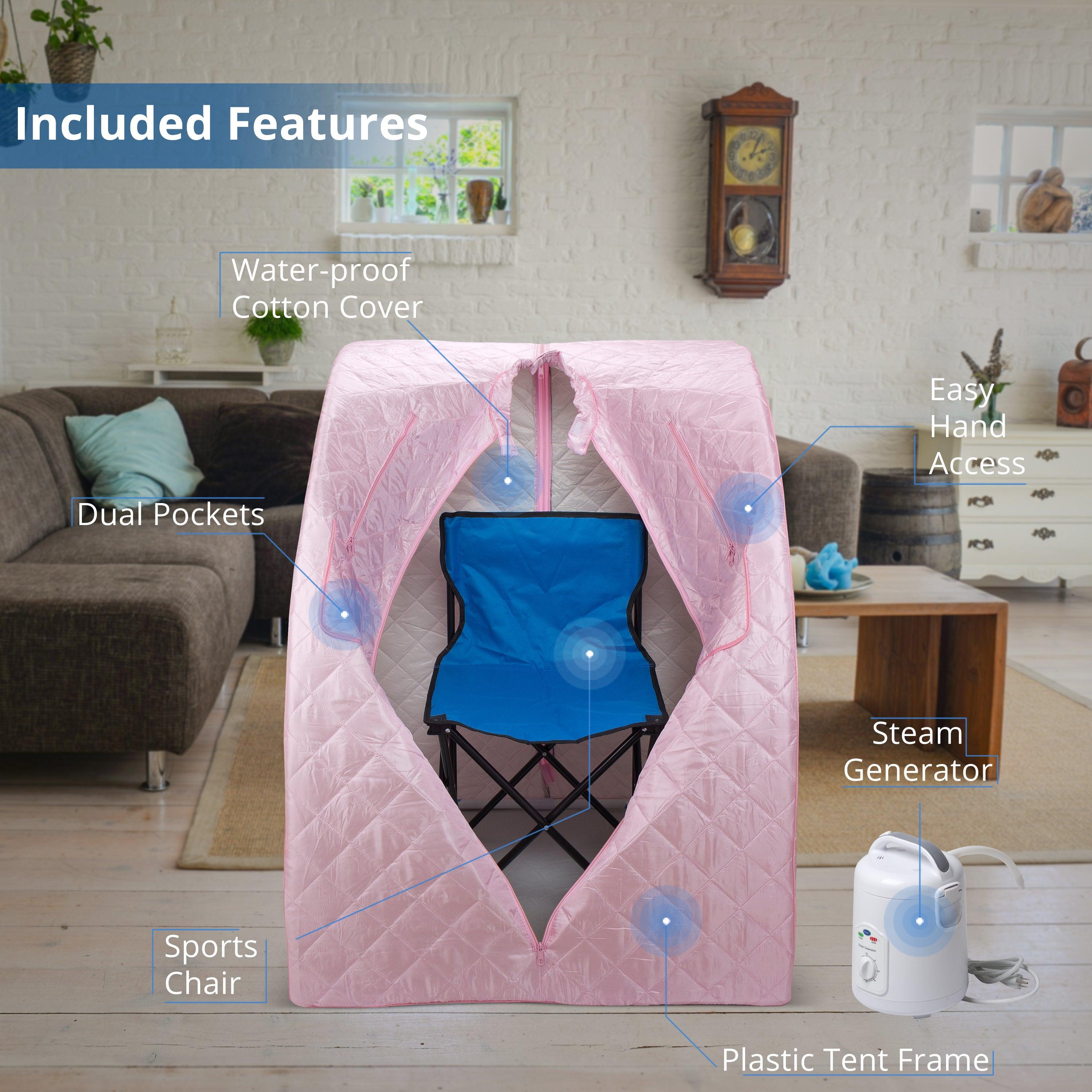 Oversized Portable Steam Sauna for Weight Loss, Detox & Relaxation at Home, Chair Included - Pink-Frovial