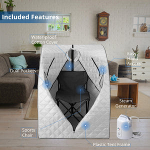 Oversized Portable Steam Sauna for Weight Loss, Detox & Relaxation at Home, Chair Included - Silver-Frovial