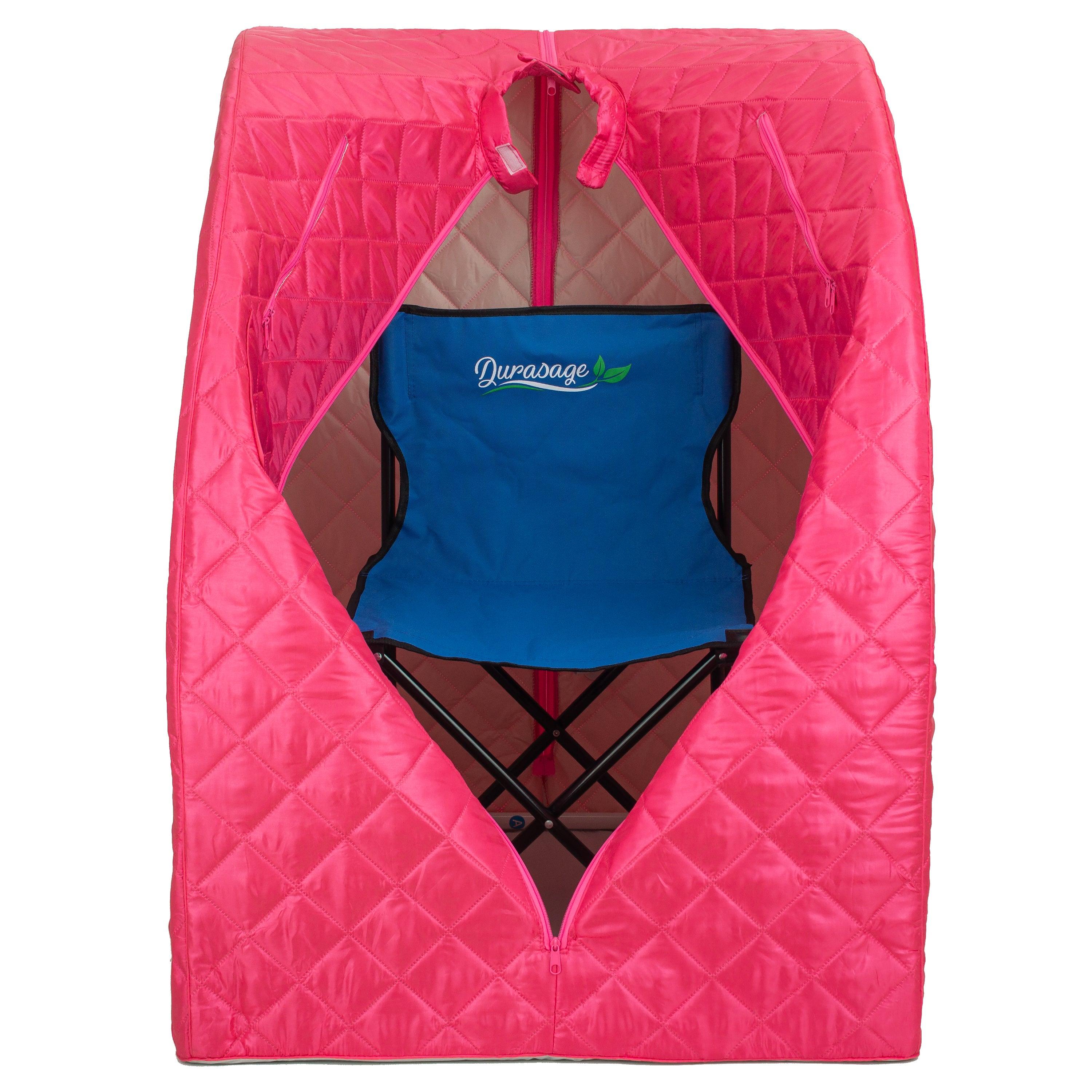 Durasage Lightweight Portable Personal Steam Sauna Spa for Relaxation at Home, 60 Minute Timer, 800 Watt Steam Generator, Chair Included - Fuchsia-Frovial