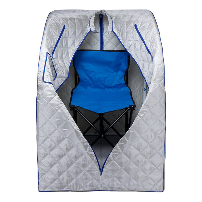 Durasage Lightweight Portable Personal Steam Sauna Spa for Relaxation at Home, 60 Minute Timer, 800 Watt Steam Generator, Chair Included - Blue Trim-Frovial