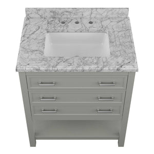 Affinity 31" Single Sink Vanity with White & Gray Carrara Marble Top-Frovial