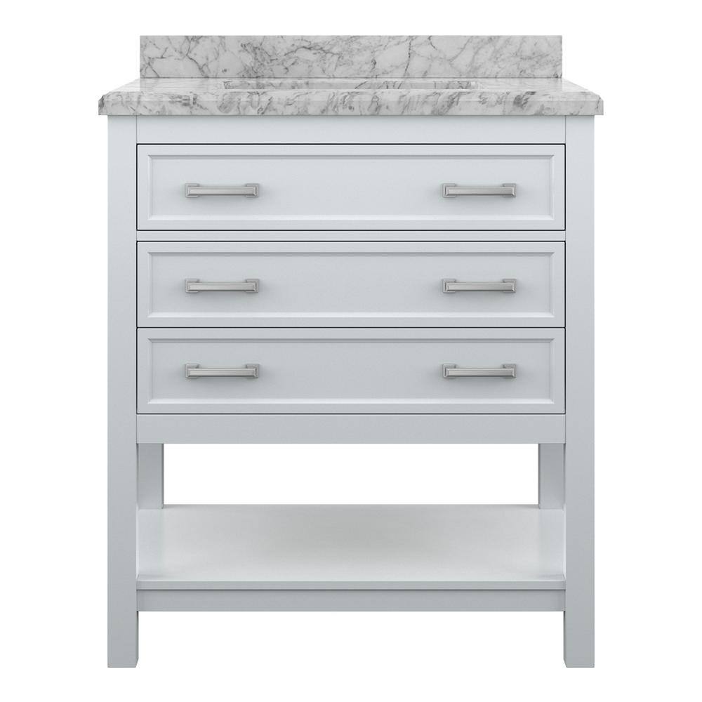 Affinity 31" Single Sink Vanity with White & Gray Carrara Marble Top-Frovial