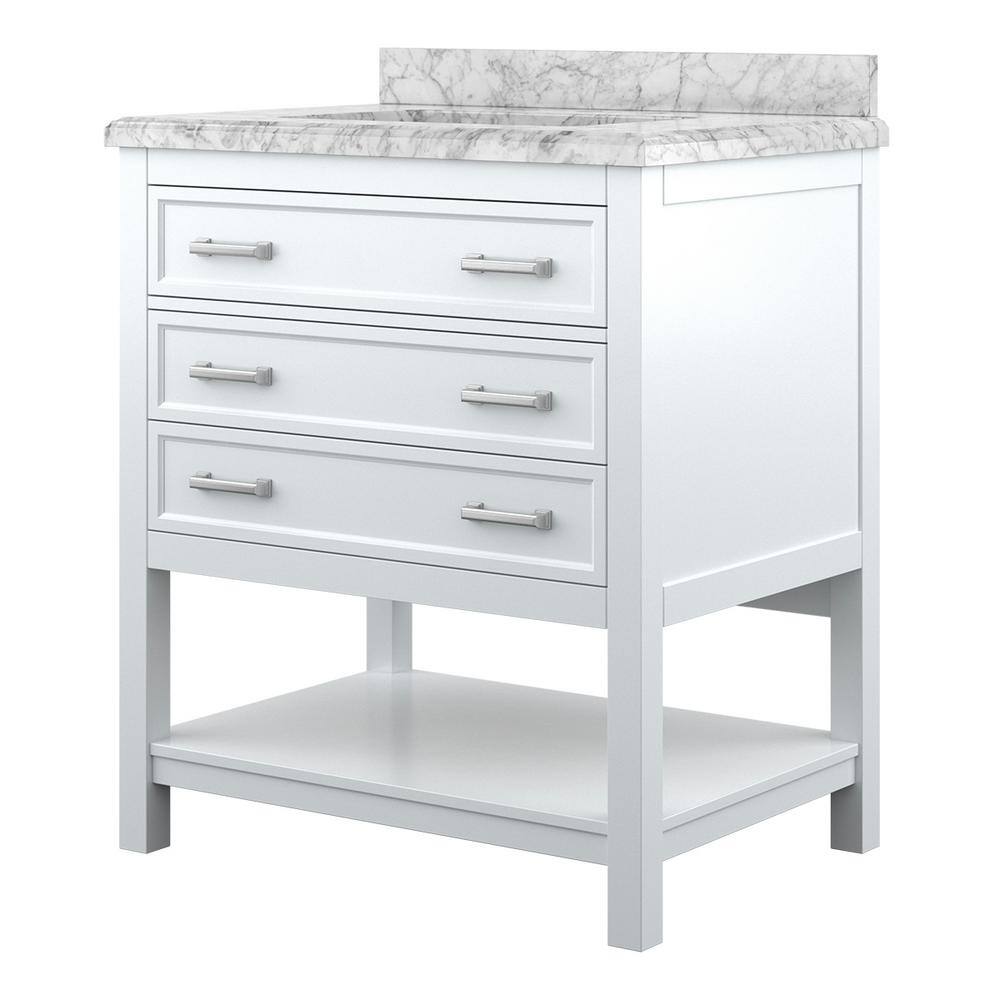 Affinity 31" Single Sink Vanity with White & Gray Carrara Marble Top-Frovial