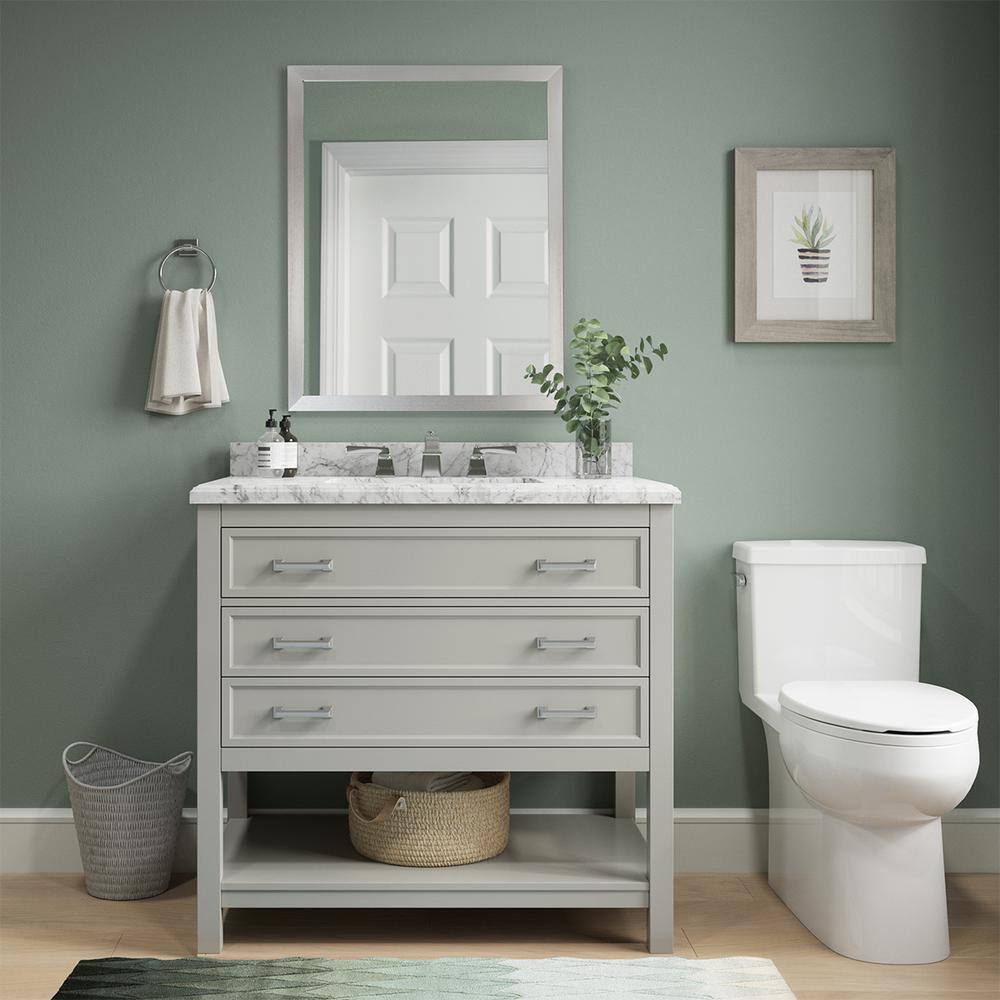 Affinity 37" Single Sink Vanity with White & Gray Carrara Marble Top-Frovial