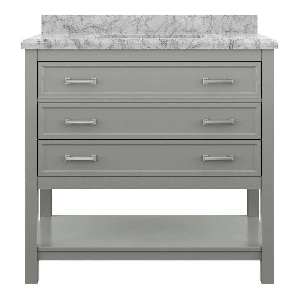 Affinity 37" Single Sink Vanity with White & Gray Carrara Marble Top-Frovial
