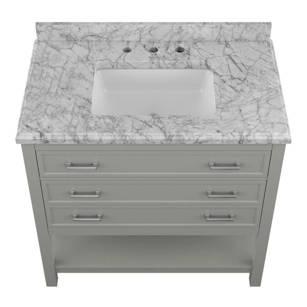 Affinity 37" Single Sink Vanity with White & Gray Carrara Marble Top-Frovial