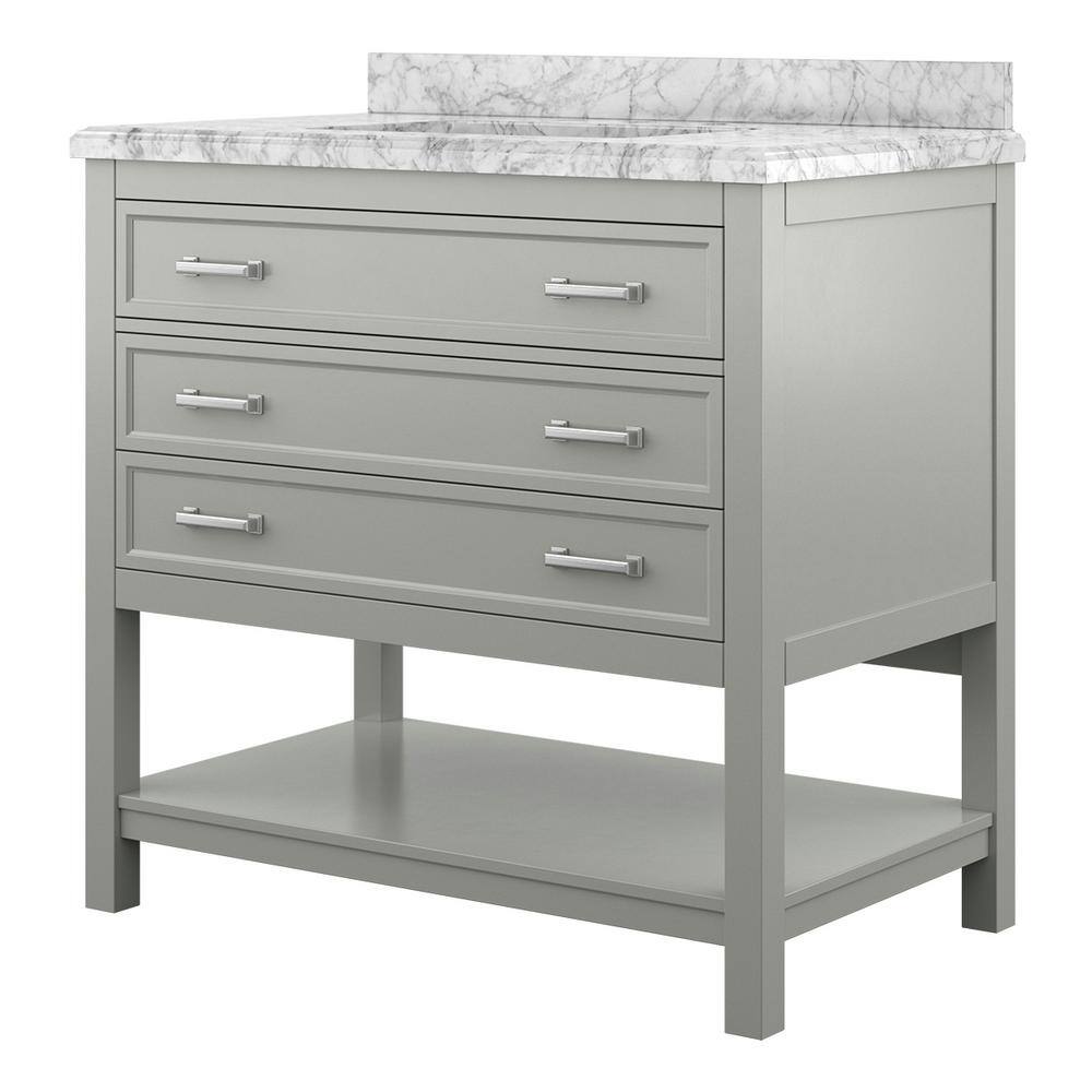 Affinity 37" Single Sink Vanity with White & Gray Carrara Marble Top-Frovial