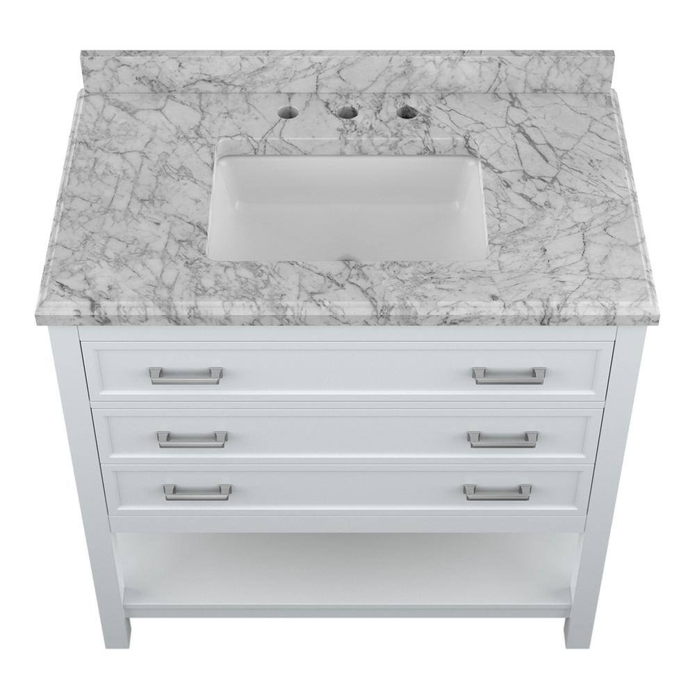 Affinity 37" Single Sink Vanity with White & Gray Carrara Marble Top-Frovial
