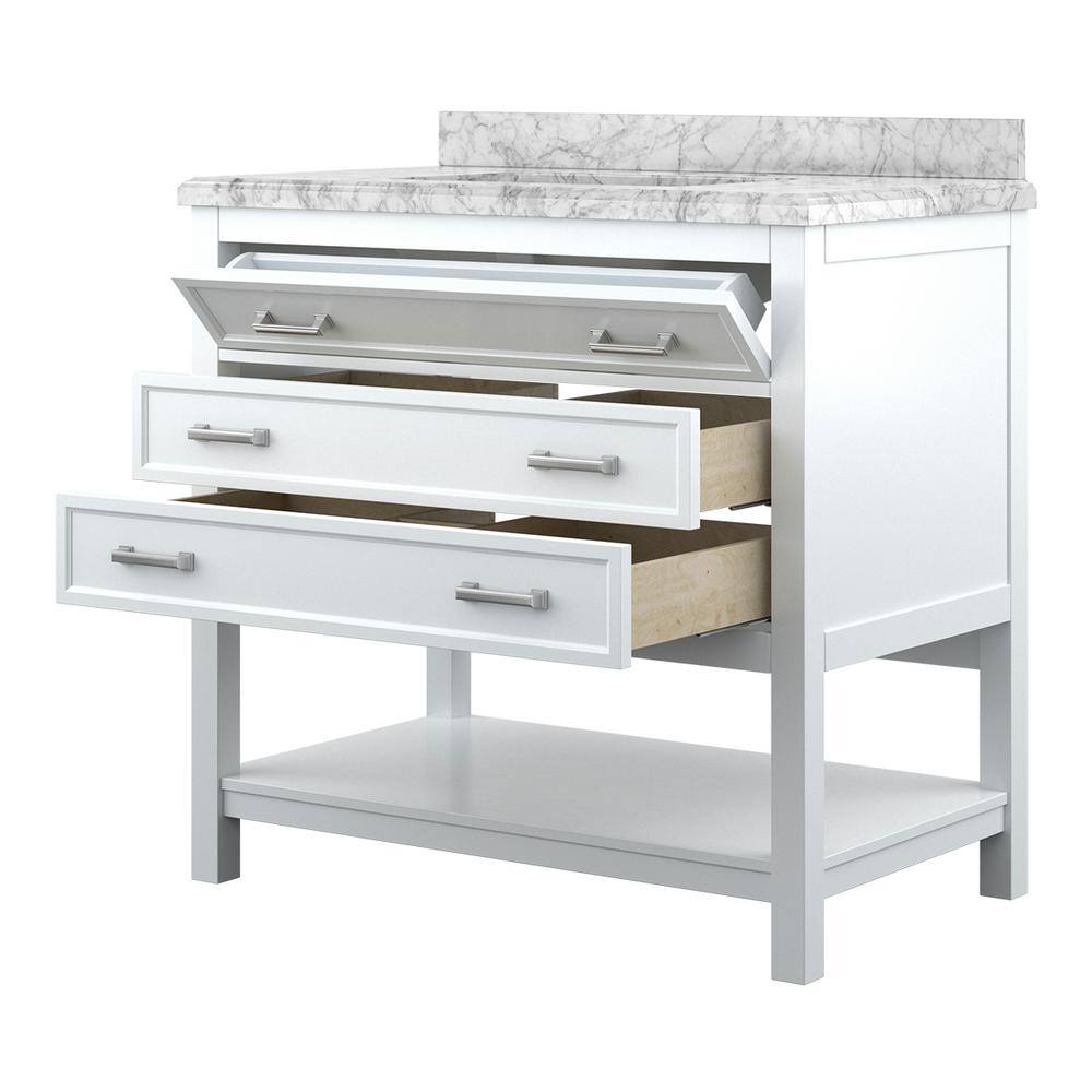 Affinity 37" Single Sink Vanity with White & Gray Carrara Marble Top-Frovial