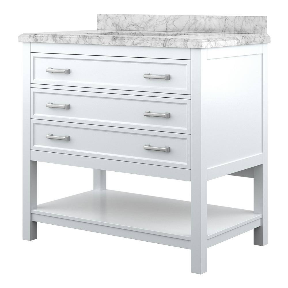 Affinity 37" Single Sink Vanity with White & Gray Carrara Marble Top-Frovial