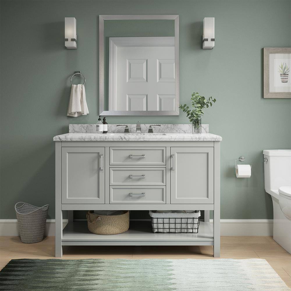Affinity 49" Single Sink Vanity with White & Gray Carrara Marble Top-Frovial