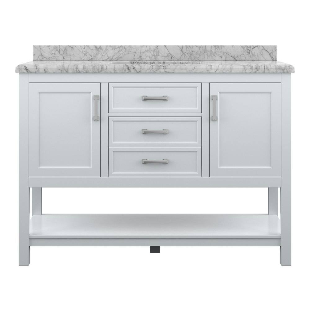 Affinity 49" Single Sink Vanity with White & Gray Carrara Marble Top-Frovial