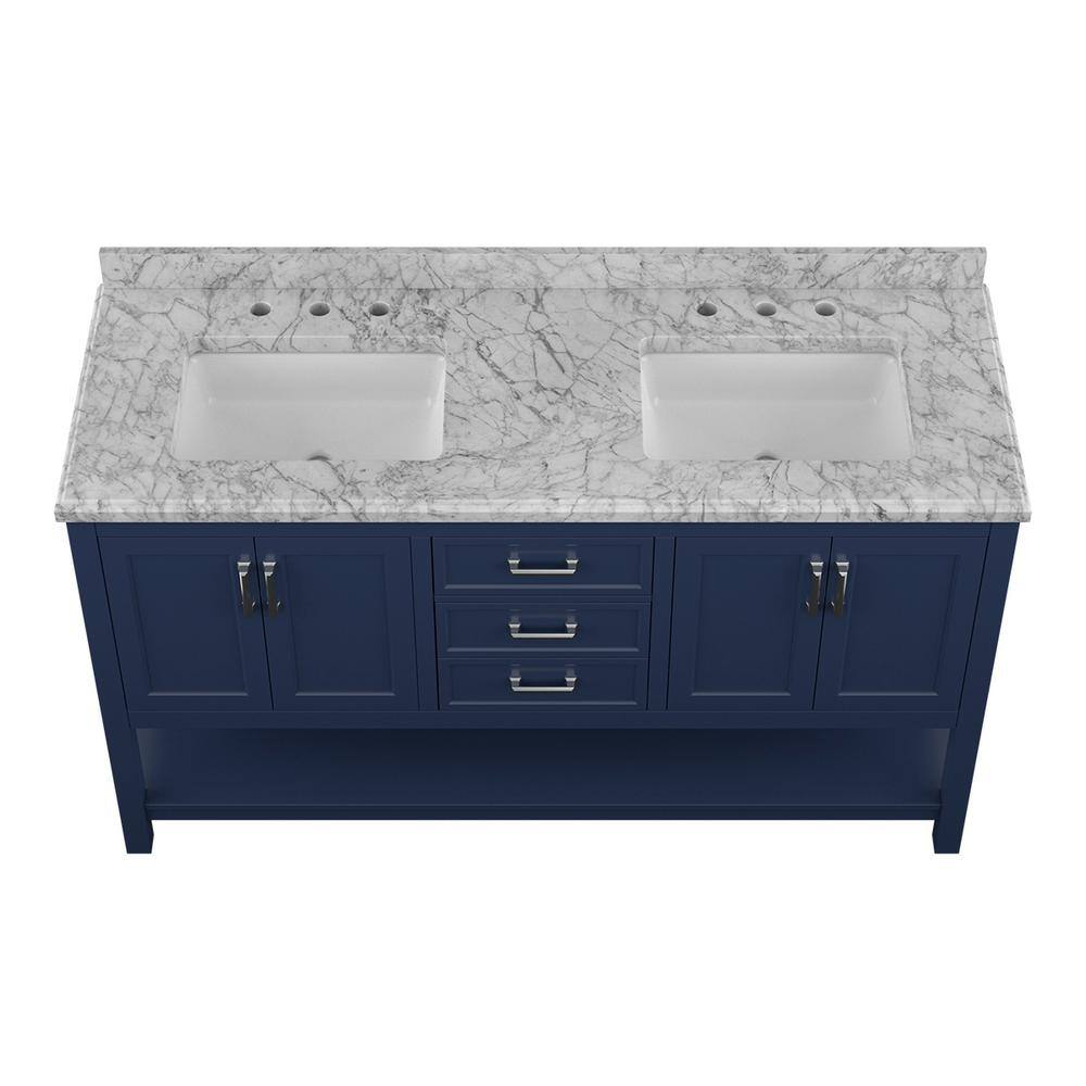 Affinity 61" Double Sink Vanity with White & Gray Carrara Marble Top-Frovial