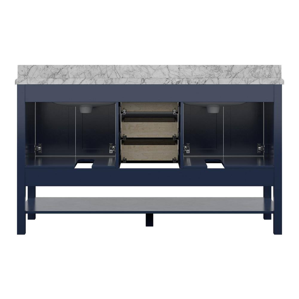 Affinity 61" Double Sink Vanity with White & Gray Carrara Marble Top-Frovial