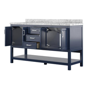 Affinity 61" Double Sink Vanity with White & Gray Carrara Marble Top-Frovial