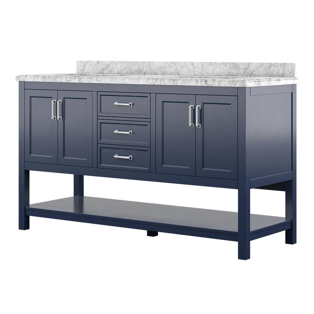 Affinity 61" Double Sink Vanity with White & Gray Carrara Marble Top-Frovial