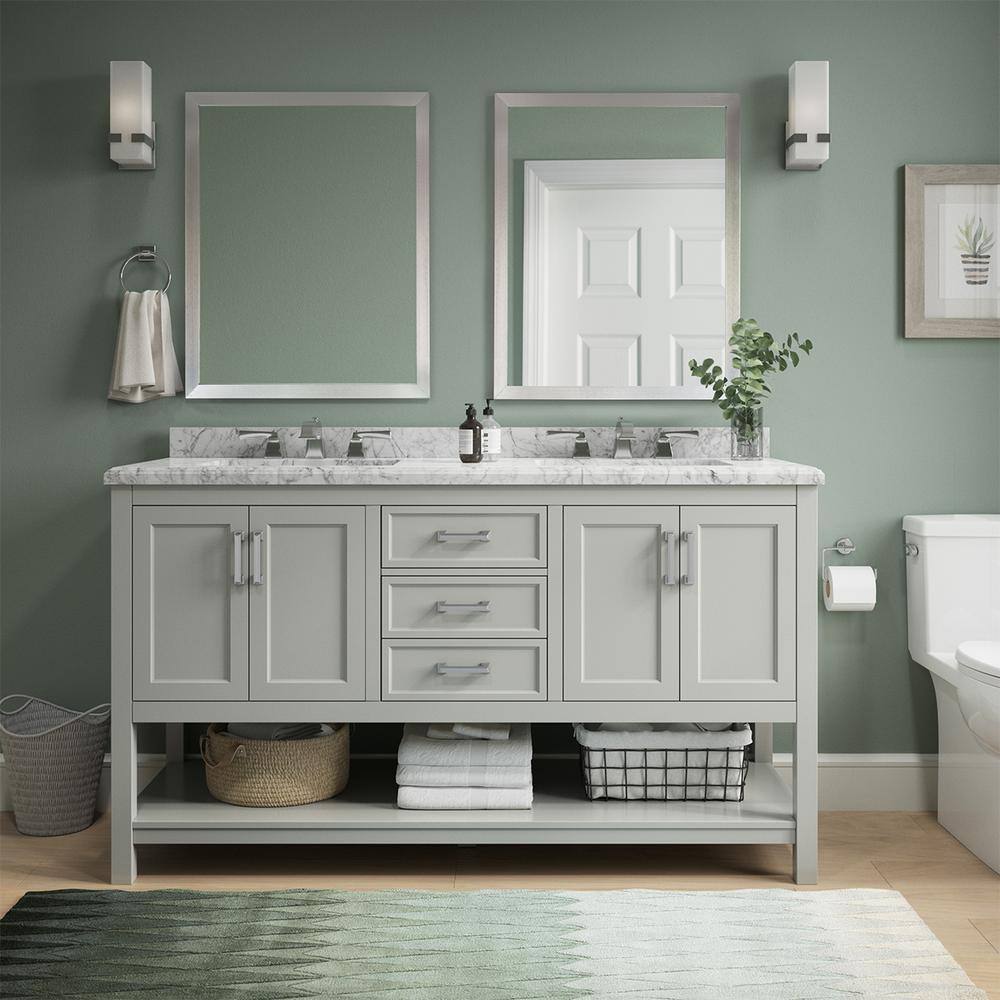 Affinity 61" Double Sink Vanity with White & Gray Carrara Marble Top-Frovial
