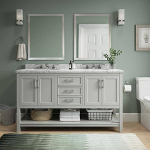 Affinity 61" Double Sink Vanity with White & Gray Carrara Marble Top-Frovial