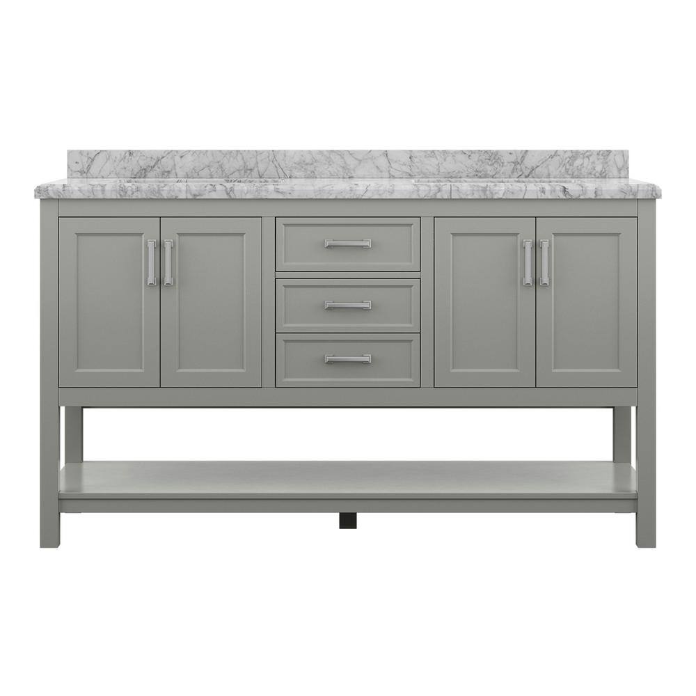 Affinity 61" Double Sink Vanity with White & Gray Carrara Marble Top-Frovial