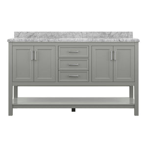 Affinity 61" Double Sink Vanity with White & Gray Carrara Marble Top-Frovial