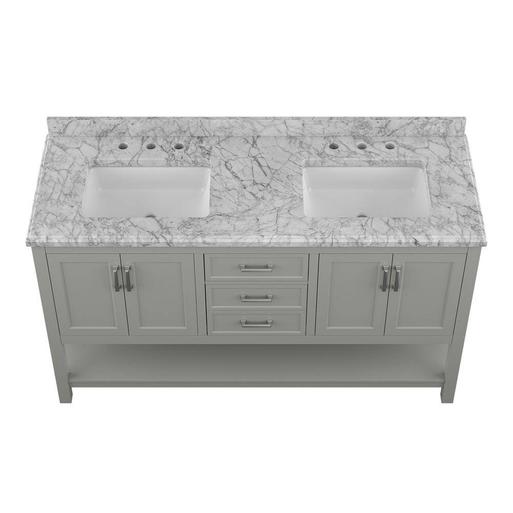 Affinity 61" Double Sink Vanity with White & Gray Carrara Marble Top-Frovial