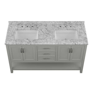 Affinity 61" Double Sink Vanity with White & Gray Carrara Marble Top-Frovial