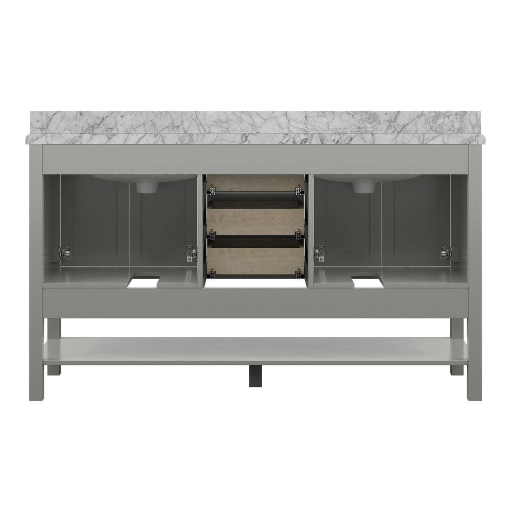 Affinity 61" Double Sink Vanity with White & Gray Carrara Marble Top-Frovial