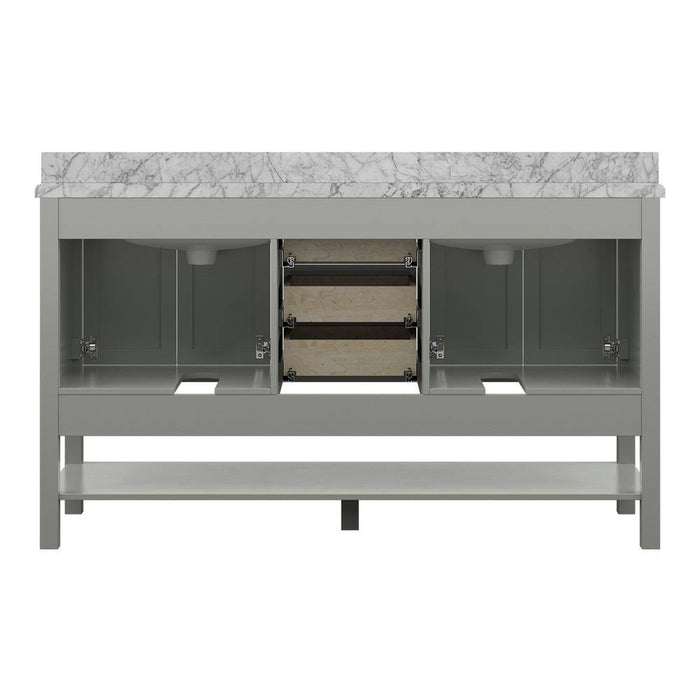Affinity 61" Double Sink Vanity with White & Gray Carrara Marble Top-Frovial
