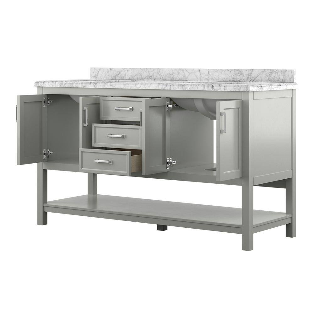 Affinity 61" Double Sink Vanity with White & Gray Carrara Marble Top-Frovial